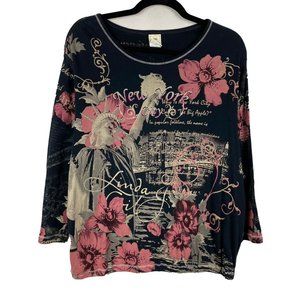 Jess & Jane USA New York Top 3/4 Sleeve T Shirt Size Large Statue of Liberty